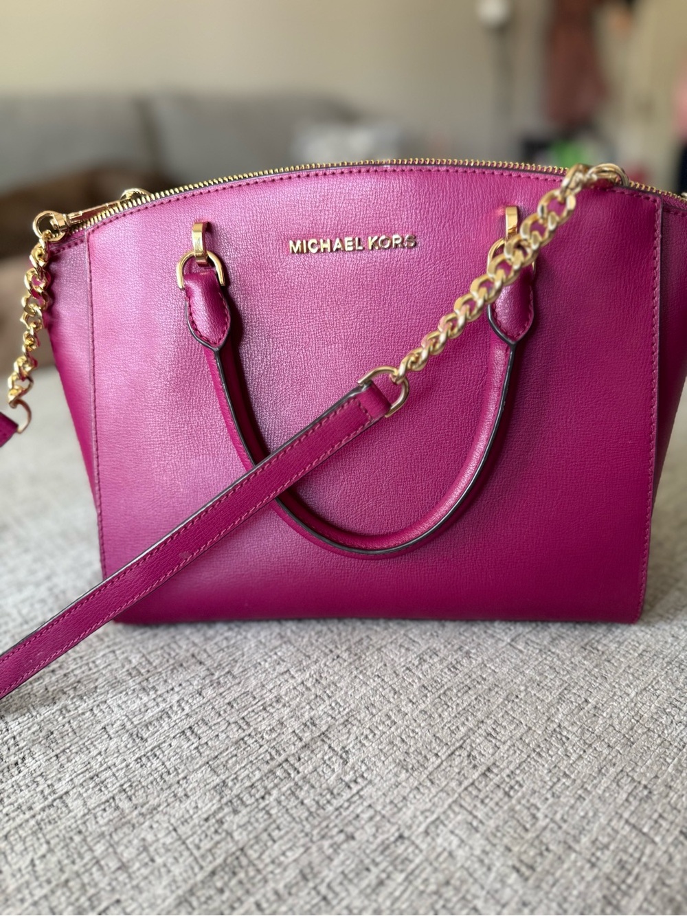 Michael Kors Fuchsia Leather Satchel with Original Detachable Strap